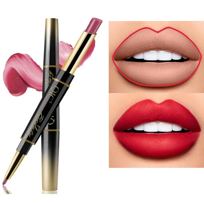 

14 color lipstick matte long lasting waterproof double head lipstick moisturizing lip liner velvet glossy pencil lip liner
