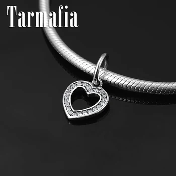 

New 925 Sterling Silver DIY Fine heart clear CZ fine Pendant Beads Fit Original European Charm Bracelet for Women Jewelry making