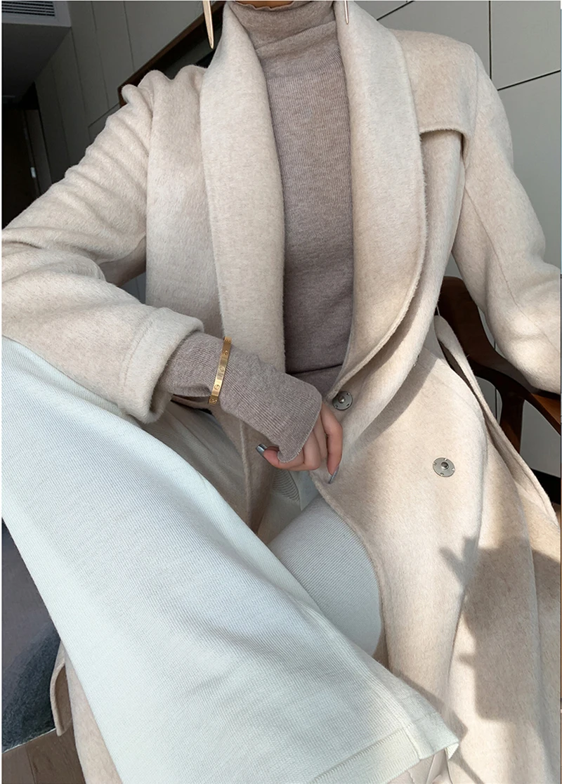 Зимнее женское модное шерстяное пальто