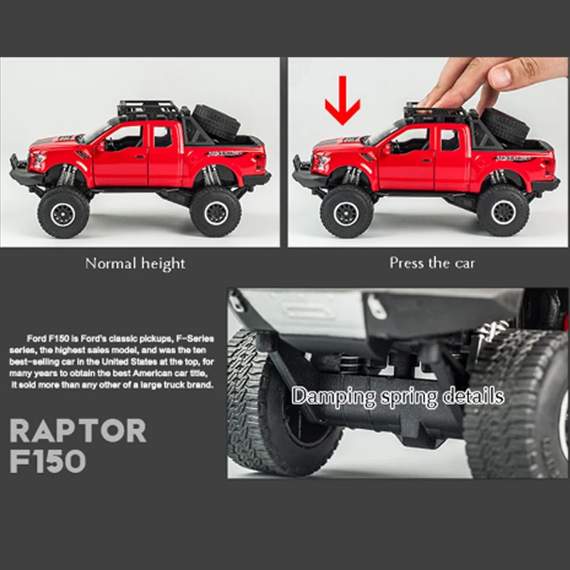 KIDAMI 1:32 Ford Raptor F150 литой под давлением автомобиль модель игрушки звуковой