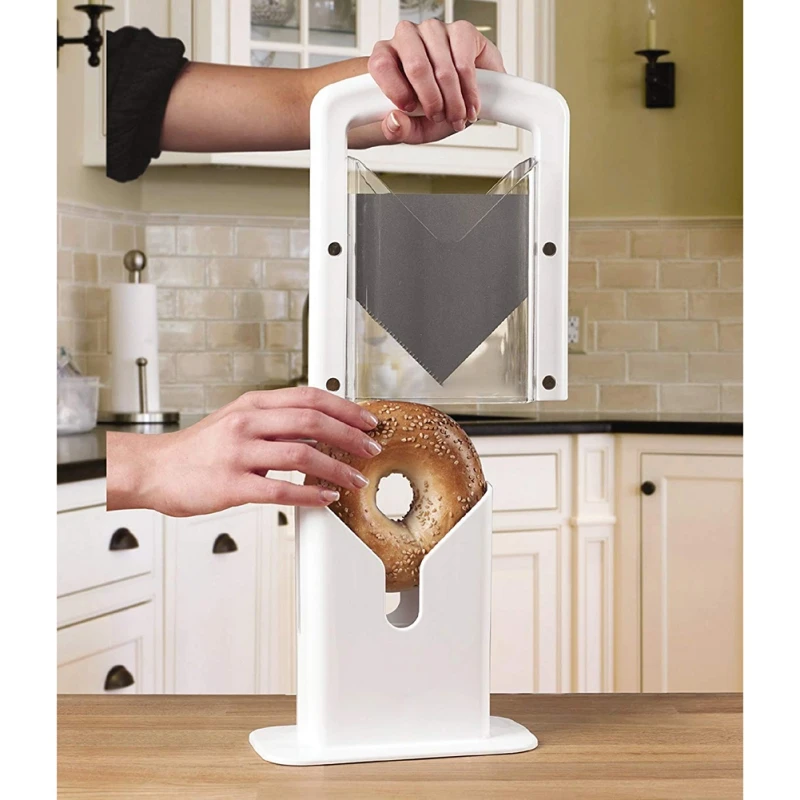 

Bagel Slicer The Slicer Cuts The Bagel Safely And Easily Built-In Safety Shield For Different Types Of Bread Rolls Cut Muffins
