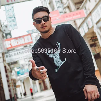 

W1196 Sweater Big Size Length Sleeve Embroidery Leisure Men's Wear Fat Man Fat Man Plus Fat Large Size Sweater Slim Fit Money