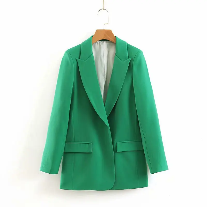 Осень 2019 женский зеленый Повседневный блейзер с карманами офисный пиджак