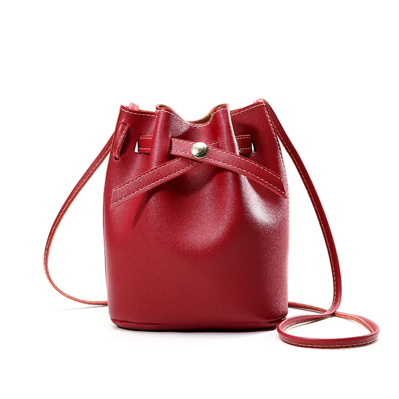 

Fashion Casual Phone Coin Shoulder Bag Small Women PU Leather Bucket Messenger Bags Solid Drawstring Crossbody Bag
