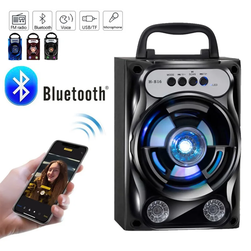 2019 Protable Bluetooth Speaker Wireless Bass Stereo Sound System With Led Light Speaker Support TF Card FM Radio Outdoor Travel