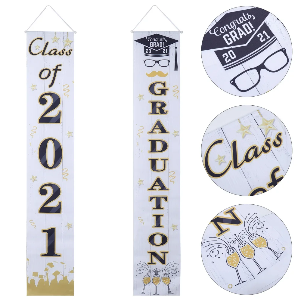 1 Pair 2021 Graduation Banners Grad Party Couplets Door Porch Decor Grad Prop 