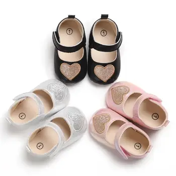 

0-18M Cute Newborn Baby Girls Heart-Shaped Anti-Slip Princess Casual Toddler Soft Soled First Walkers Shoes