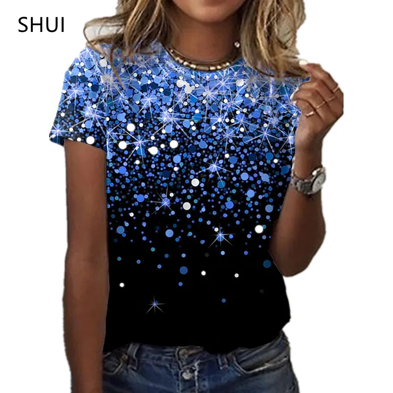 NEW SUMMER Fashion Casual Wear Women's Round Loose Shirt Bachelorette Party T-shirt Female Harajuku Polka Dot Star Decoration NEW SUMMER Fashion Casual Wear Women's Round Loose Shirt Bachelorette Party T-shirt Female Harajuku Polka Dot Star Decoration