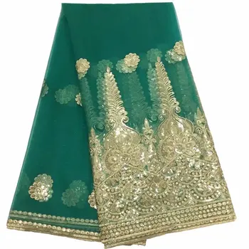 

2019 Free shipping!African lace fabrics the latest green gold sequins high-quality tulle sequins used in wedding dresses