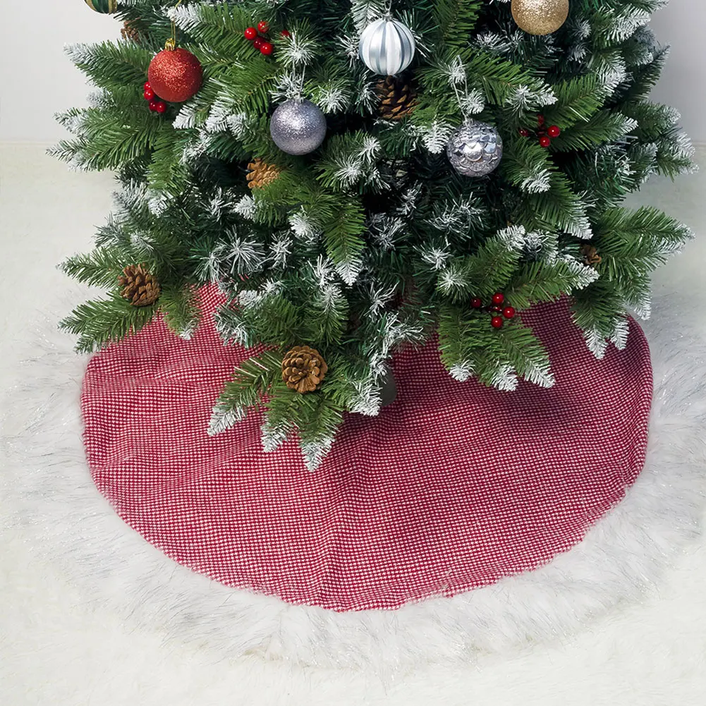 

Cloth Decoration Cover Home White Plush Ornament Holiday Floor Mat Carpet Red Dot Christmas Tree Skirt Festive Party