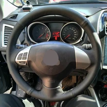 Free Shipping High Quality cowhide Top Layer Leather handmade Sewing Steering wheel covers protect For Mitsubishi Pajero Sport