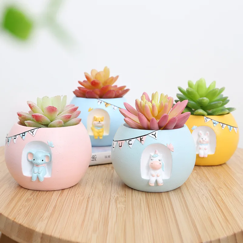 

Cute Smart Mini Animal Pot Stand For Cactus Flowerpot Planter Cachepot Orchid Succulent Cartoon Elephant Corgi Unicorn Bunny