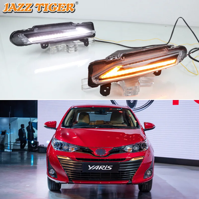 

12V LED Daytime running lights For Toyota Yaris 2017 2018 2019 auto Drl with turn signals for cars Fog Lights headlights Foglamp