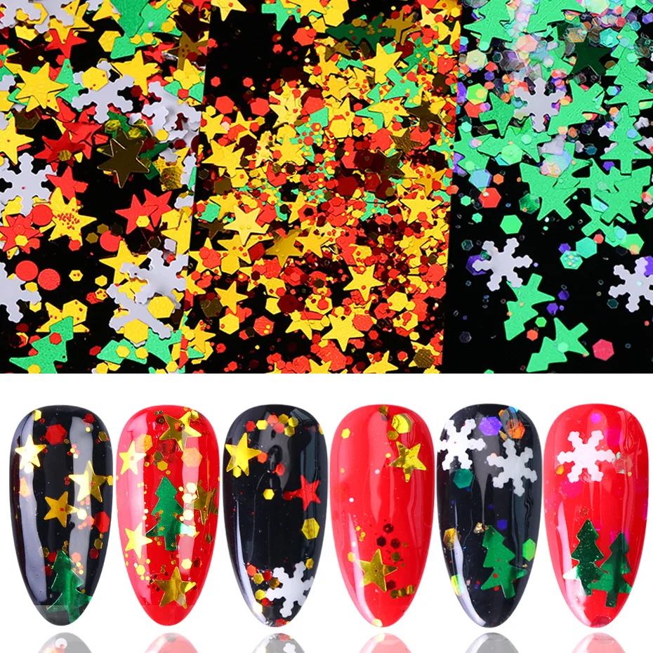 

ZK50 Nail Art Manicure Nail Polish Strips Christmas nails Decorations Colorful Flakes Snowflake Christmas Tree Nail Wraps