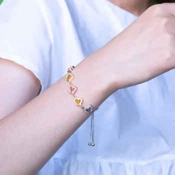 

CL-91 New Tennis Bracelet with Three Tone Heart Shape Design CZ Pave Charm Bracelets for Women Girls Wholesale Lots Bulk