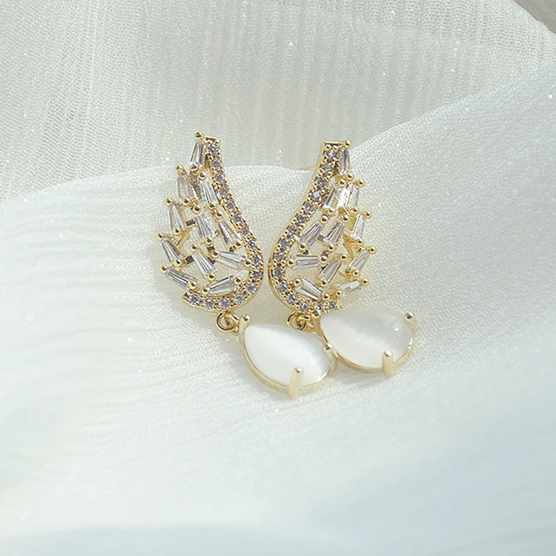 Ins Hot Sale Cute Angle Wing Opai Earring for Women AAA Cubic Crystal Rhinestone Charm Stud Earrings Fashion Jewelry Pendant - Image 5