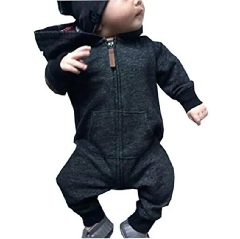 Теплый комбинезон для новорожденных мальчиков и девочек, хлопковый комбинезон на молнии с длинными рукавами, комбинезон, одежда с капюшоном для детей от 0 до 24 месяцев
