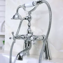 

Brass Polished Chrome Deck Mounted ClawFoot Bathroom Tub Faucet Dual Cross Handles Telephone Style Hand Shower Head ana126