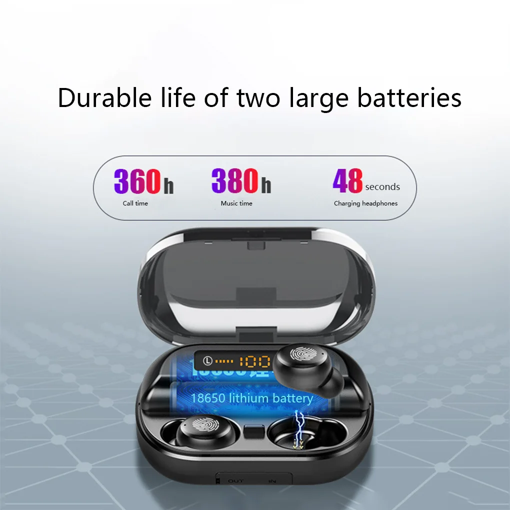 5,0 Bluetooth, стерео наушники, беспроводные наушники, IPX7, водонепроницаемые наушники, спортивные наушники с 4000 мАч, внешний аккумулятор
