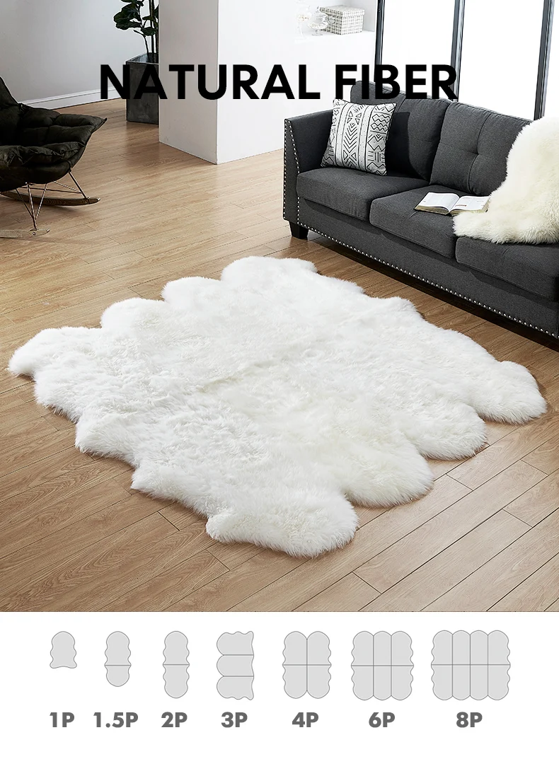 Big size Natural sheepskin rug 8P 180*200cm, shaggy sheep skin living room carpet for home decoration bedroom slide mat