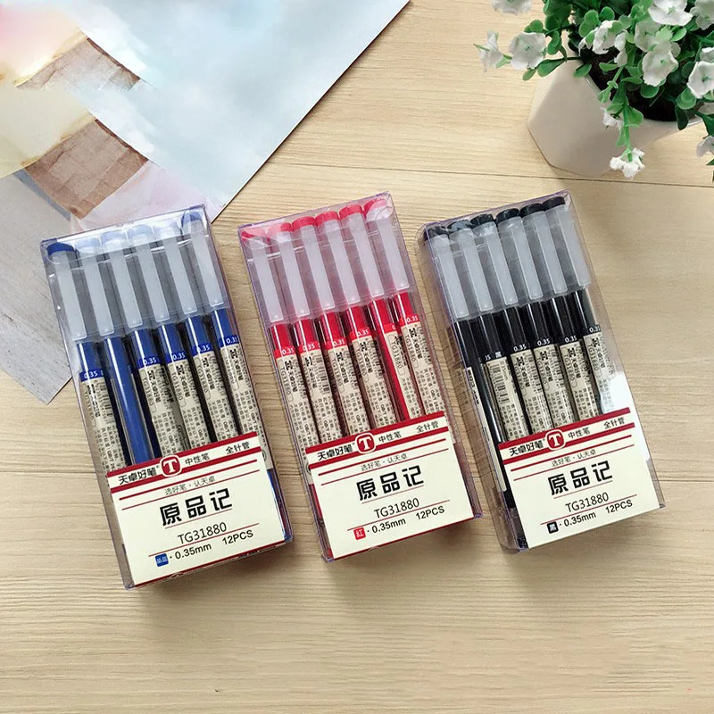 Sharkbang 0.35mm 0.5mm Gel Pen 12pcs/Pack Blue/Black/Red Ink Handle Writing Pen Set Cap Press School Drawing Stationery Supplies 4