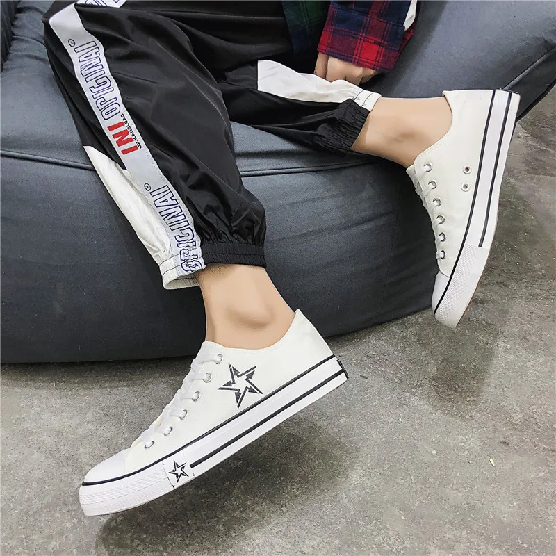 

Korean-style Ulzzang Autumn New Style Low Top Sneakers Lace-up Street Men's Contrast Color Joint Lace-up Star Canvas Shoes Men's