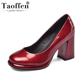 

Taoffen Office Ladies Genuine Leather Pumps Women Sexy Ladies Shoes Party Spring Chunky Heels Shoes Women Pumps Size 33-43