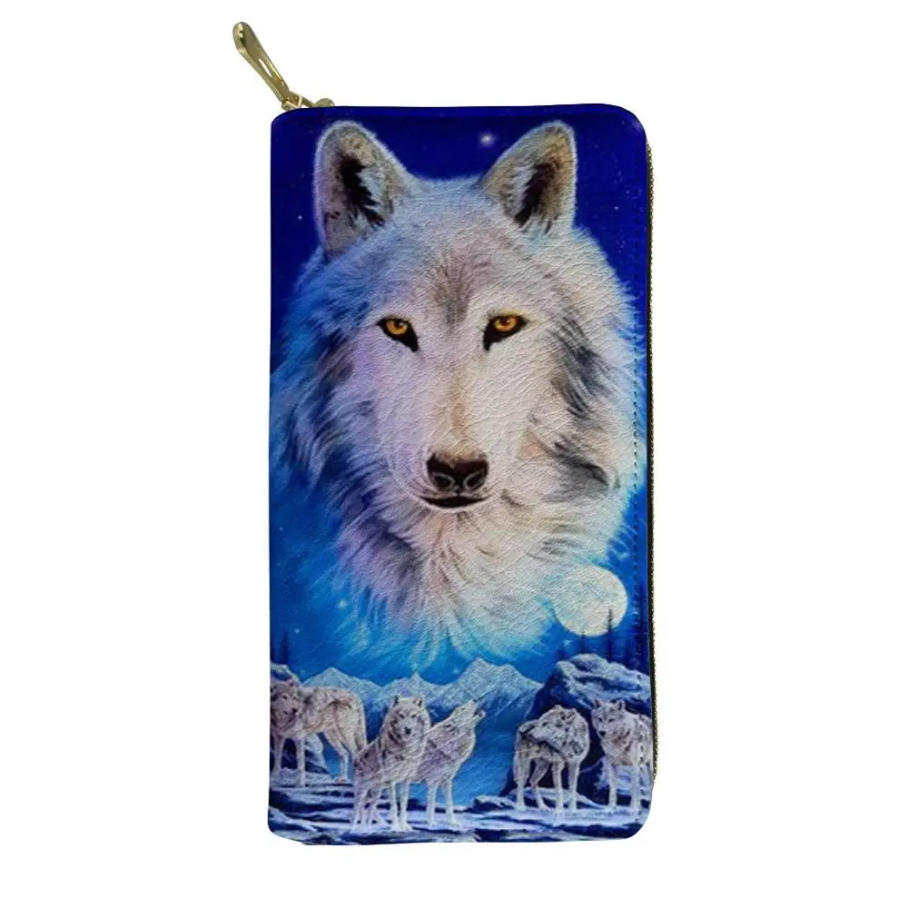 Twoheartsgirl Printing Animal Wolf Leather Wallets for Women Casual Femme Ladies Credit Card Holders Long Purse Phone Bags - Цвет: Z5331Z21
