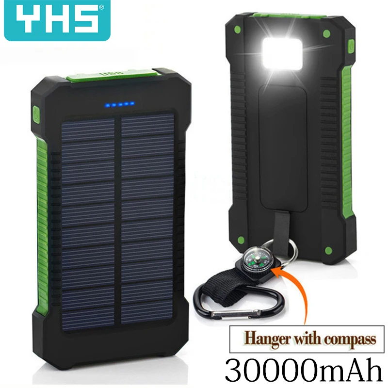 Solar Power Bank Waterproof 30000mAh Solar Charger 2 USB Ports External Charger Powerbank for Xiaomi Smartphone with LED Light on AliExpress