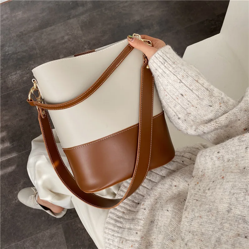 

Big Bag Women's 2020 New Style Versatile Glorious Hand Shoulder Bag Western Style Textured Large Capacity Bucket Shoulder Bag