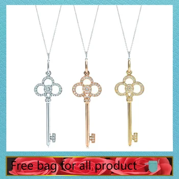 

1: 1 Original Model Necklaces S925 for Women Fashion Zircon Key Pendant Necklaces Ladies LOGO Jewelry Birthday ValentinesGift