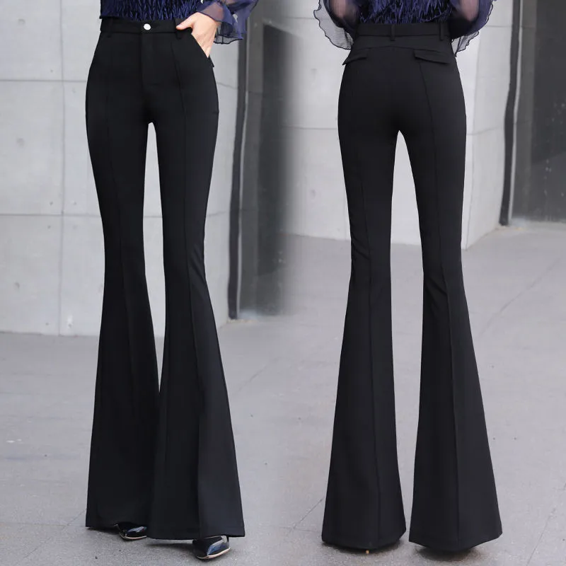 Women Springy High Waist Bell Bottom Pants Mom Casual Pants black Flare Pants Wide Leg Pants Big Plus Size S-3XL trousers Women Springy High Waist Bell Bottom Pants Mom Casual Pants black Flare Pants Wide Leg Pants Big Plus Size S-3XL trousers