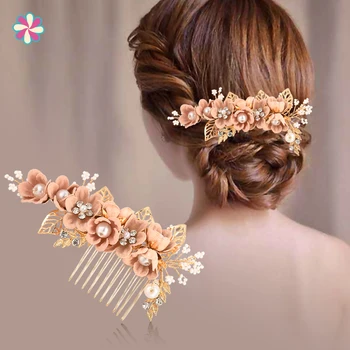

1Pcs Hair Comb Handmade Pearl Flower Alloy Bride Headdress Trendy Hair Accessories W118