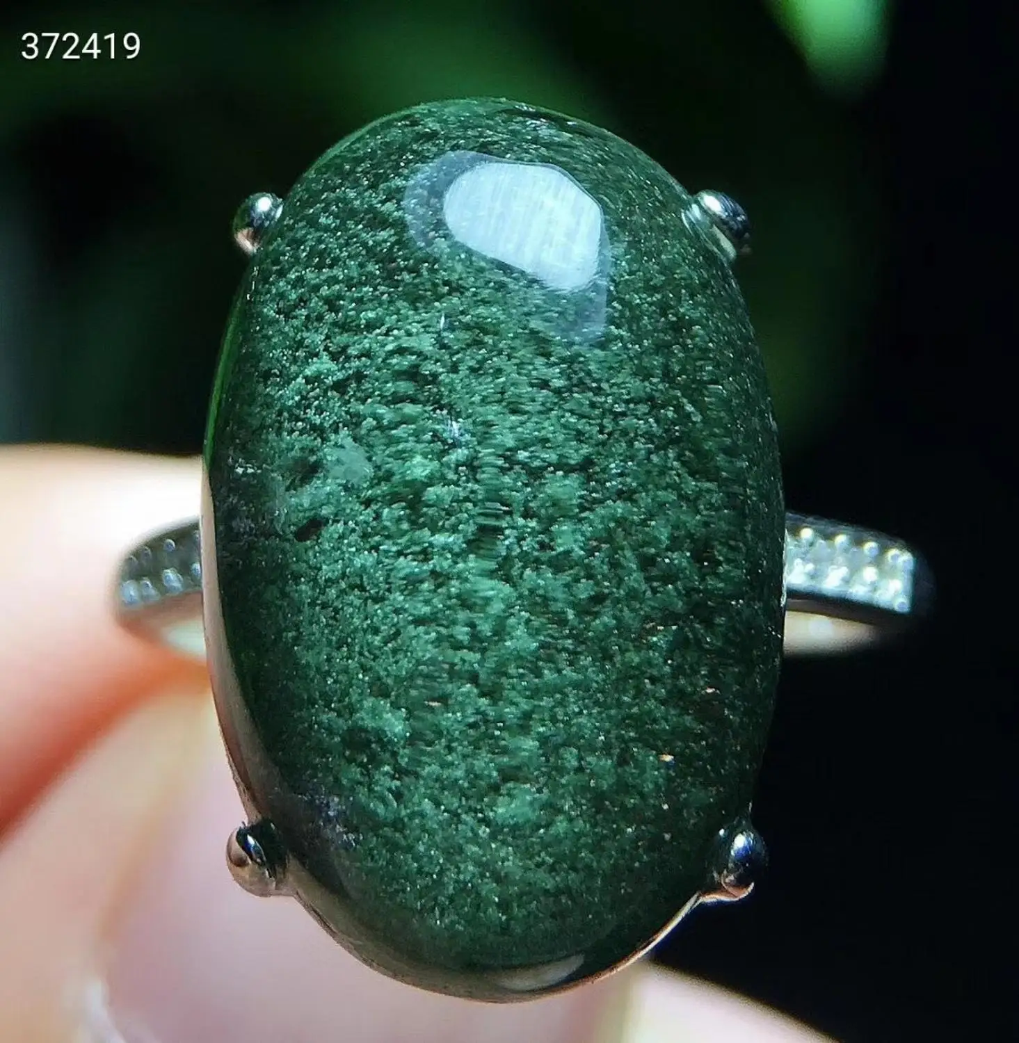 

Certificate Natural Green Phantom Quartz Oval Big Adjustable Ring 18/12/8mm 925 Silver Round Sphere Love Anniversary Gift AAAAA