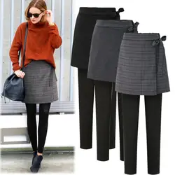 Leggings quentes mulheres outono inverno calças grossas com velo veludo falso duas peças leggings saia calças