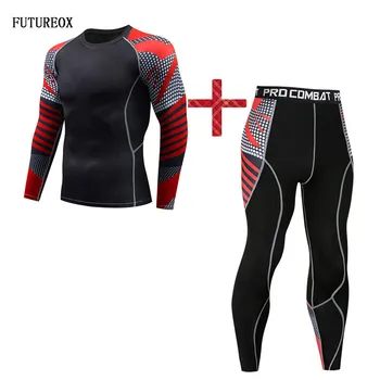 

2018 New 3D Print Men's Set Compression Shirt + Leggings Base Layer Crossfit Fitness Brand MMA Long Sleeve T-Shirt Tights