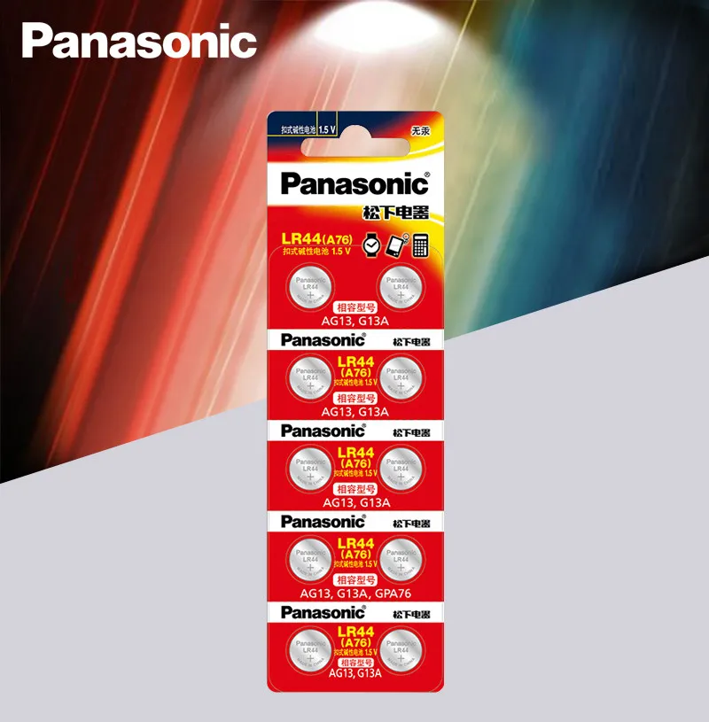 Panasonic 10 шт. 1 5 в Кнопочная батарея lr44 литиевые монетные батареи A76 AG13 G13A LR44 LR1154 357A SR44