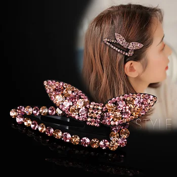 

Cute Adorable Rabbit Ear Bowknot Hair Clips Crystal Hair Barrettes Bobby Pin Hair Pins for Women Girls (Random Color)