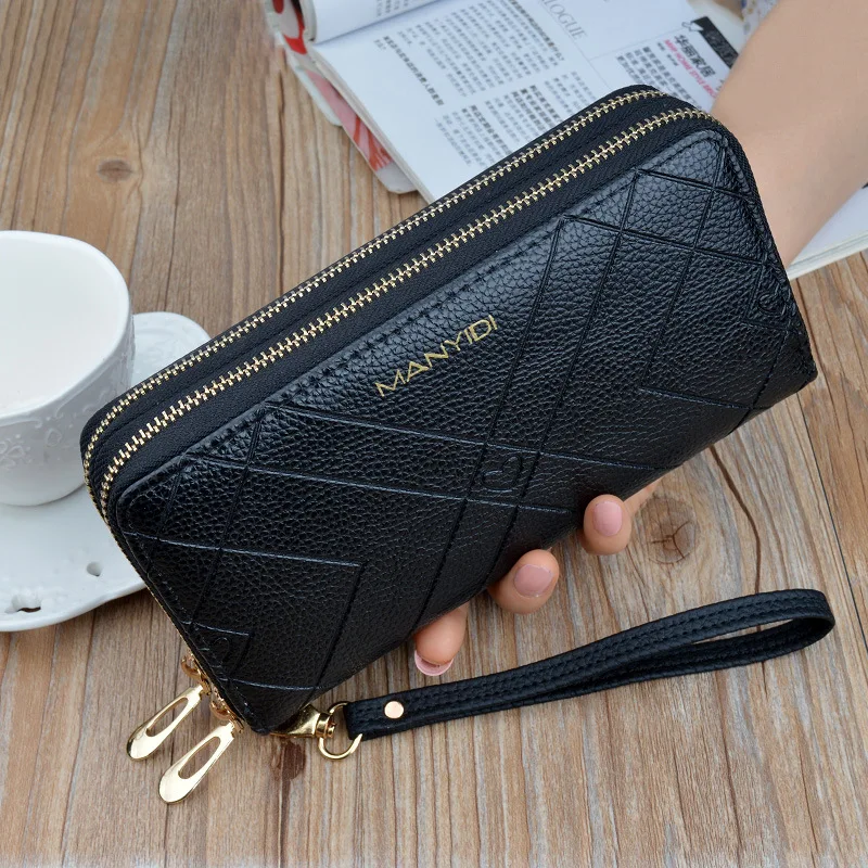 

2020 New Double Zipper Hand Wallet Women's Double-Layer Hand Bag Long Large Capacity Embossed purse