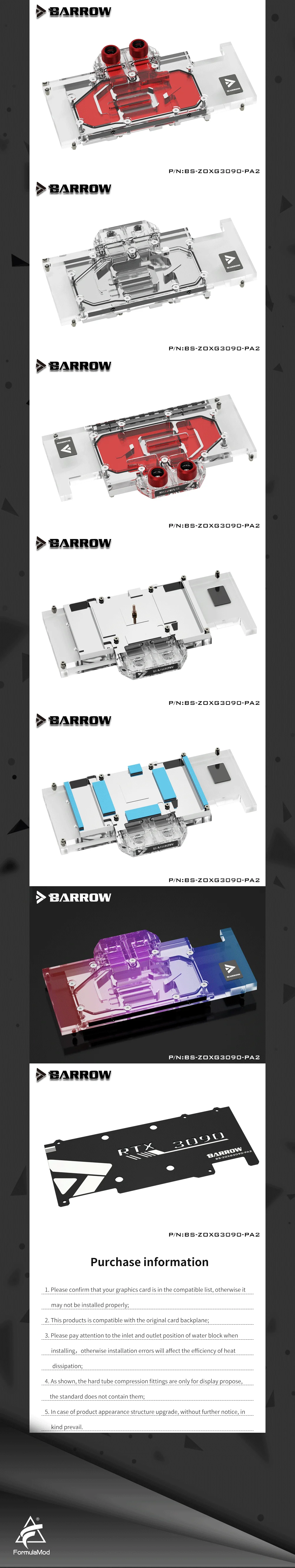 Barrow 3090 3080 GPU Water Block for ZOTAC RTX 3090 3080 X GAMING, Full Cover ARGB GPU Cooler, BS-ZOXG3090-PA2  