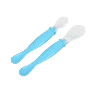 

2pcs Soft Head Utensils Children Silicone Baby Spoon Sets Baby Silicone Feeding Safety Feeder for kids and fork set spoons