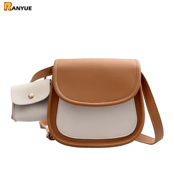 

retro semicircle saddle bags women messenger bags casual handbag set small female shoulder bags ladies crossbody bag+purse brown