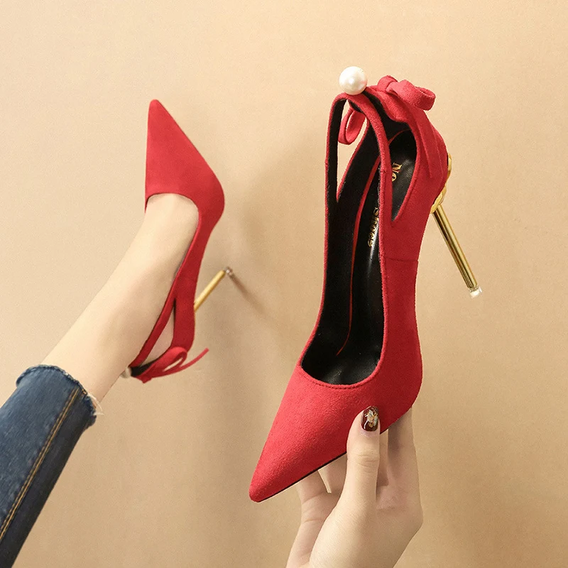 

Women's High Heels Bowknot Pointed Toe Classic 10.5cm High Heels Slip on Shoes Wedding Office Dress Ladies Pumps