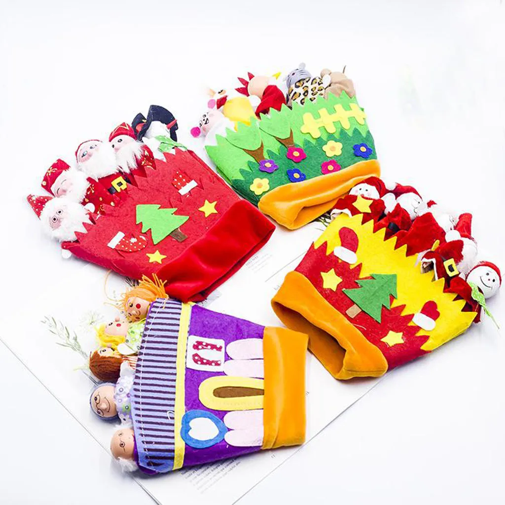 Рождество ткань перчатки со зверушками, взрослые игрушки-"пальцы" Санта-Клаус рождественское платье со звездным принтом; Зимние перчатки для Для женщин вечерние ночное#5