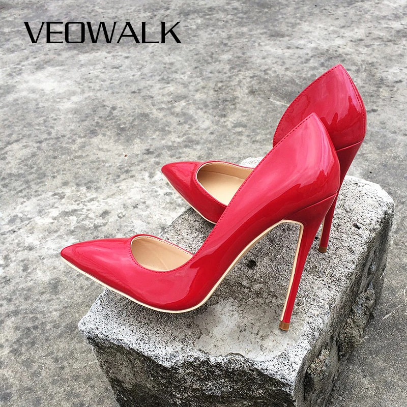 Veowalk Brand Women Fashion D'orsay Pumps Sexy Red Patent Leather Pointed Toe High Heels for Ladies Wedding Customized Accept|heels for ladies|pointed toe high heels - AliExpress