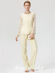 Sheath / Column Mother of the Bride Dress Two Piece See Through Jewel Neck Floor Length Chiffon Long Sleeve with Lace 2021