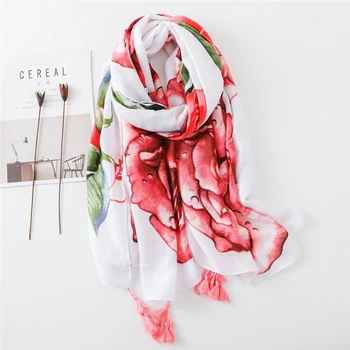 

2020 Fashion Tassel Long Print Woman Scarf Thin Summer Shawls and Wraps Flowers Scarves For Ladies Bandana Echarpe Foulard Femme