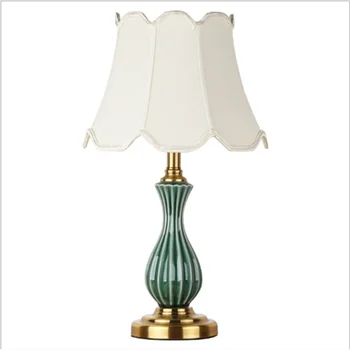 

Octagon Pleated Lampshade Blue Ceramic Table Lamp For BedRoom Bedside Living Room Foyer Study Desk Reading Night Light 190160