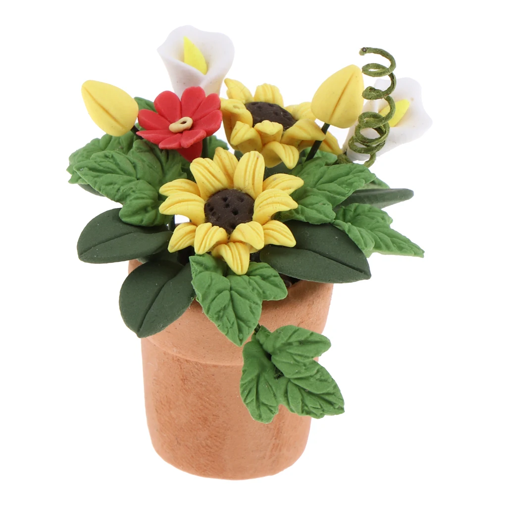 1/12 Doll House Flower Plant Model, Fairy Garden/Bonsai Landscape/Photo Props Garden Decoration (Sunflower)