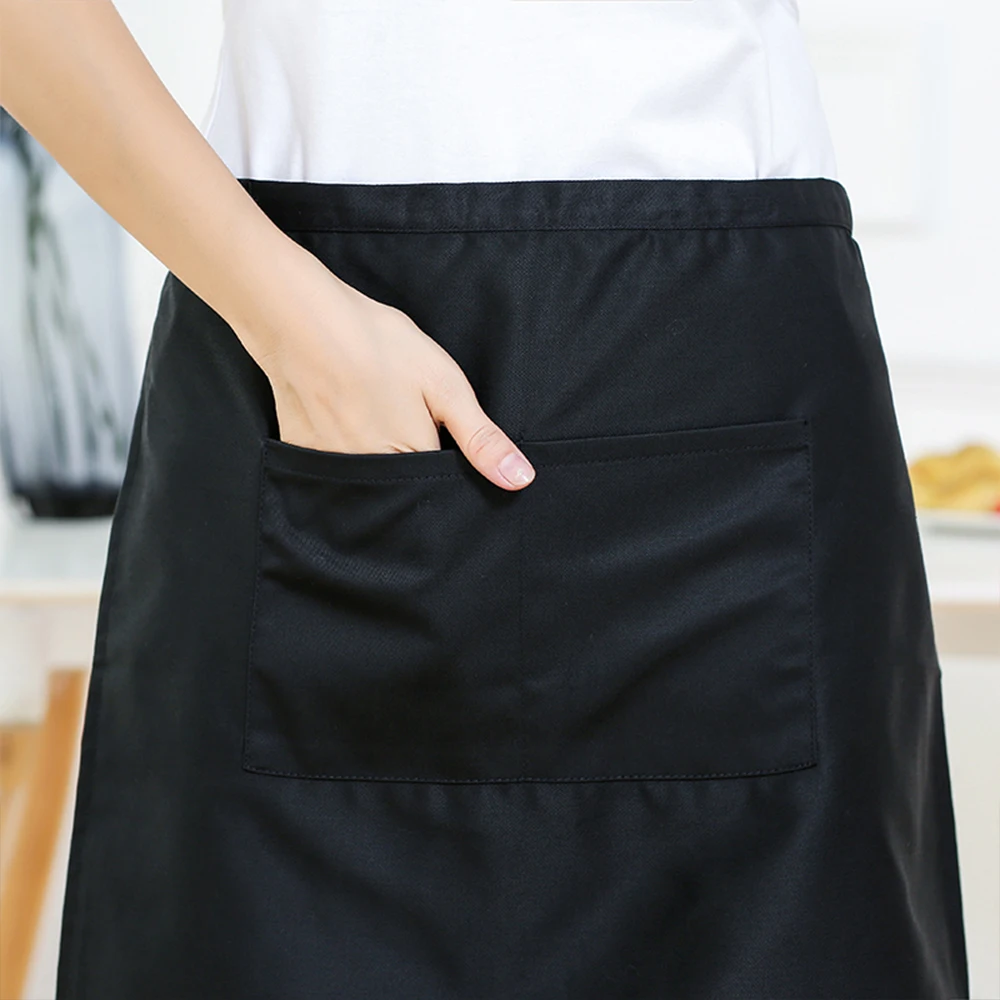 

Short Waist Apron Waiter Waitress Barista Workwear with Pocket Black Unisex Waterproof Restaurant Chef Server Household Kitchen
